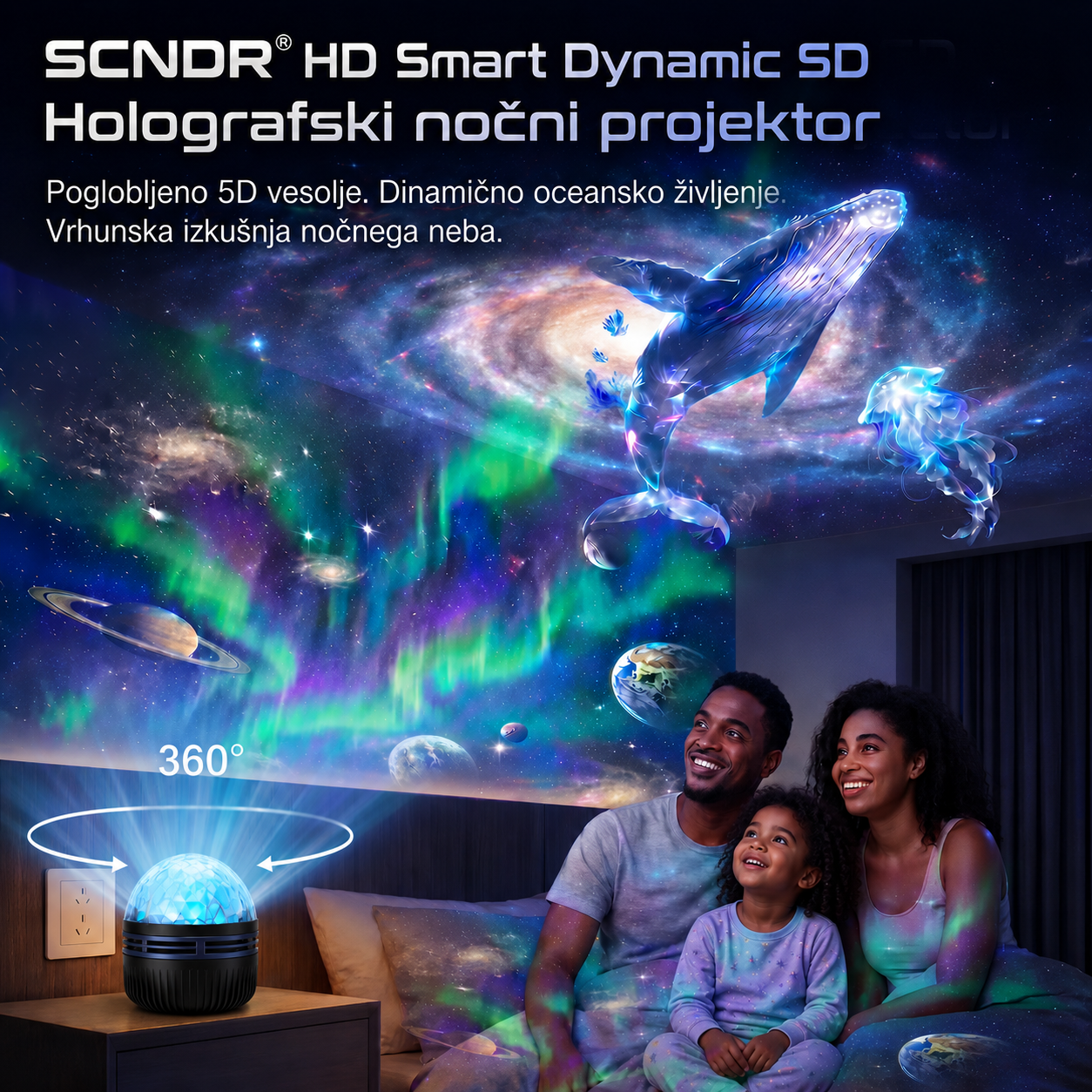 🇸🇮 Uradna trgovina v Sloveniji | 🎁💕SCNDR® 360° Pametni Holografski Projektor Zvezdnega Neba (HD pametni dinamični 5D)